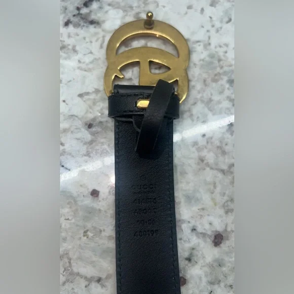Gucci-LEATHER BELT WITH DOUBLE G BUCKLE